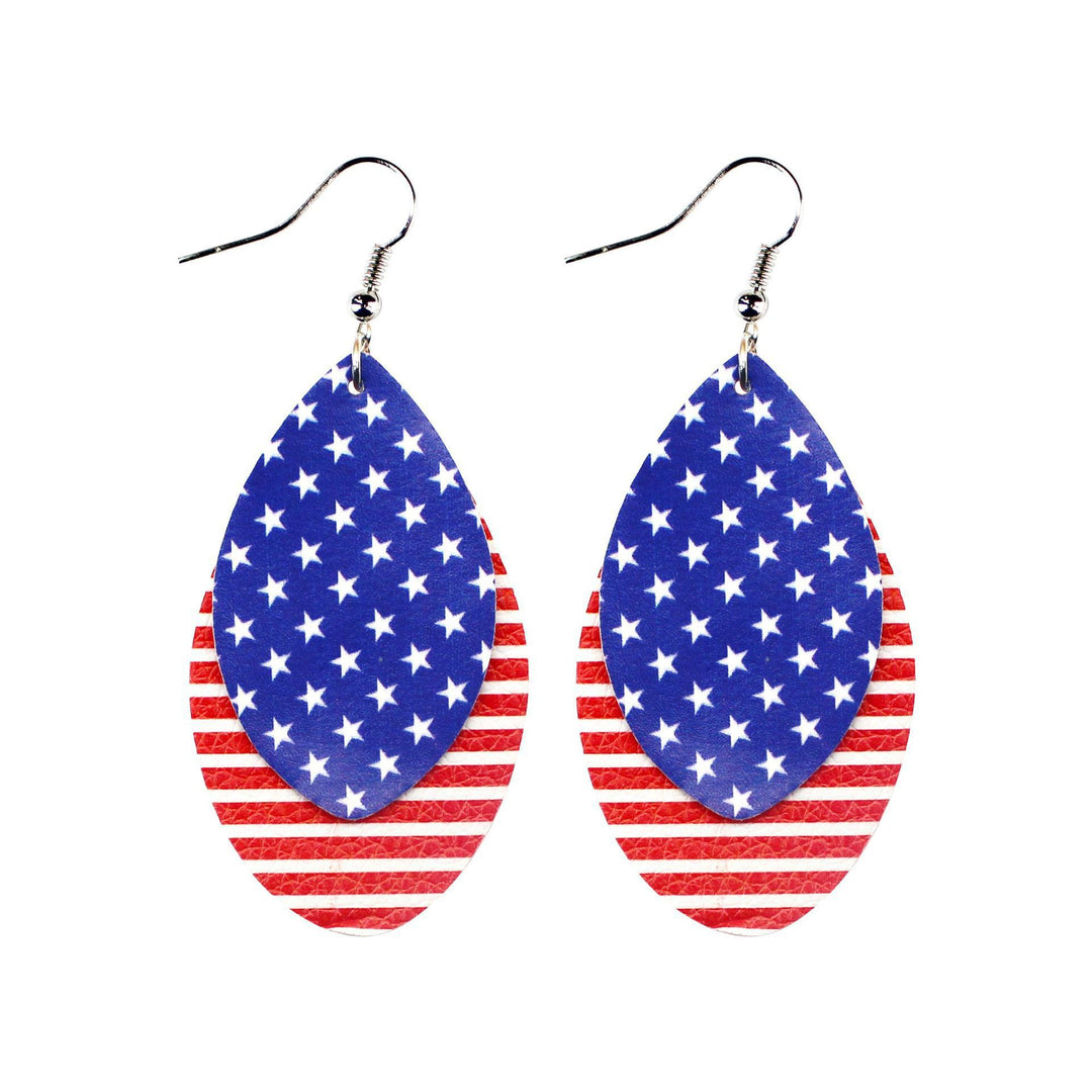 Women's star stripe print faux leather drop earrings with fishhook Kalsten