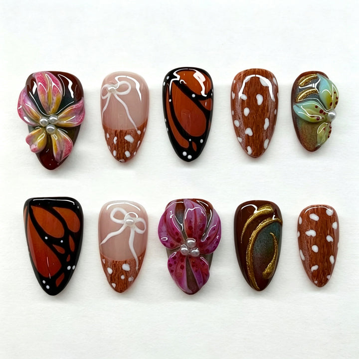 Artistic Floral Glam Press-On Nail Art Kalsten