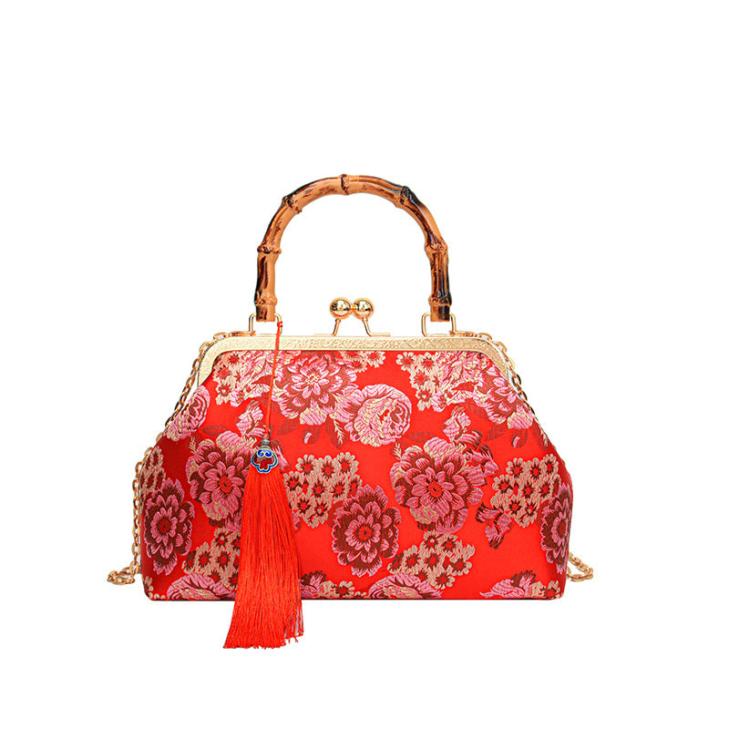 Elegant Floral Satin Handbag