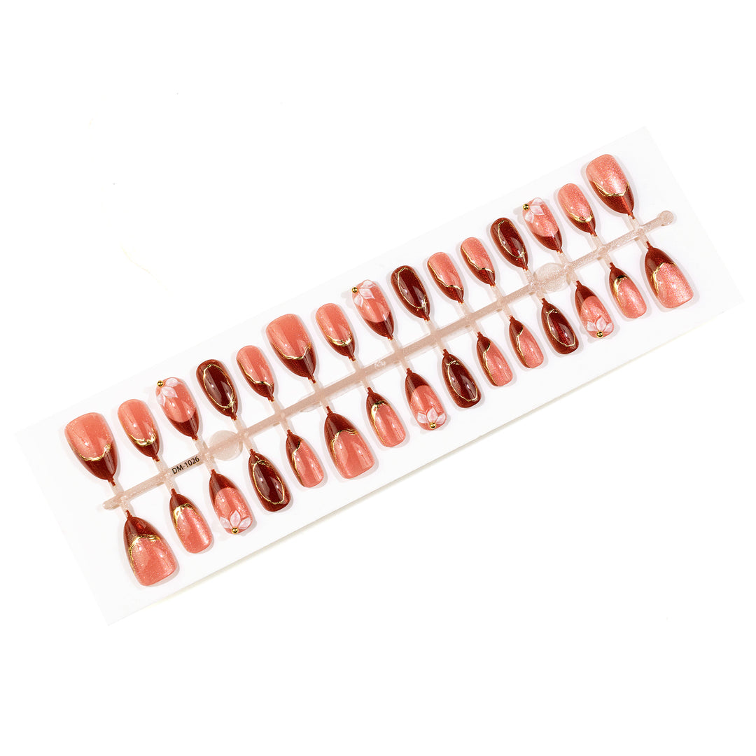 Elegant Artistic Press-On Nail Set with Gold Accents Kalsten