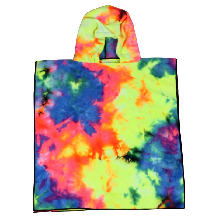 Women's Fleece Poncho with Hood and Colorful Tie-Dye Design Kalsten