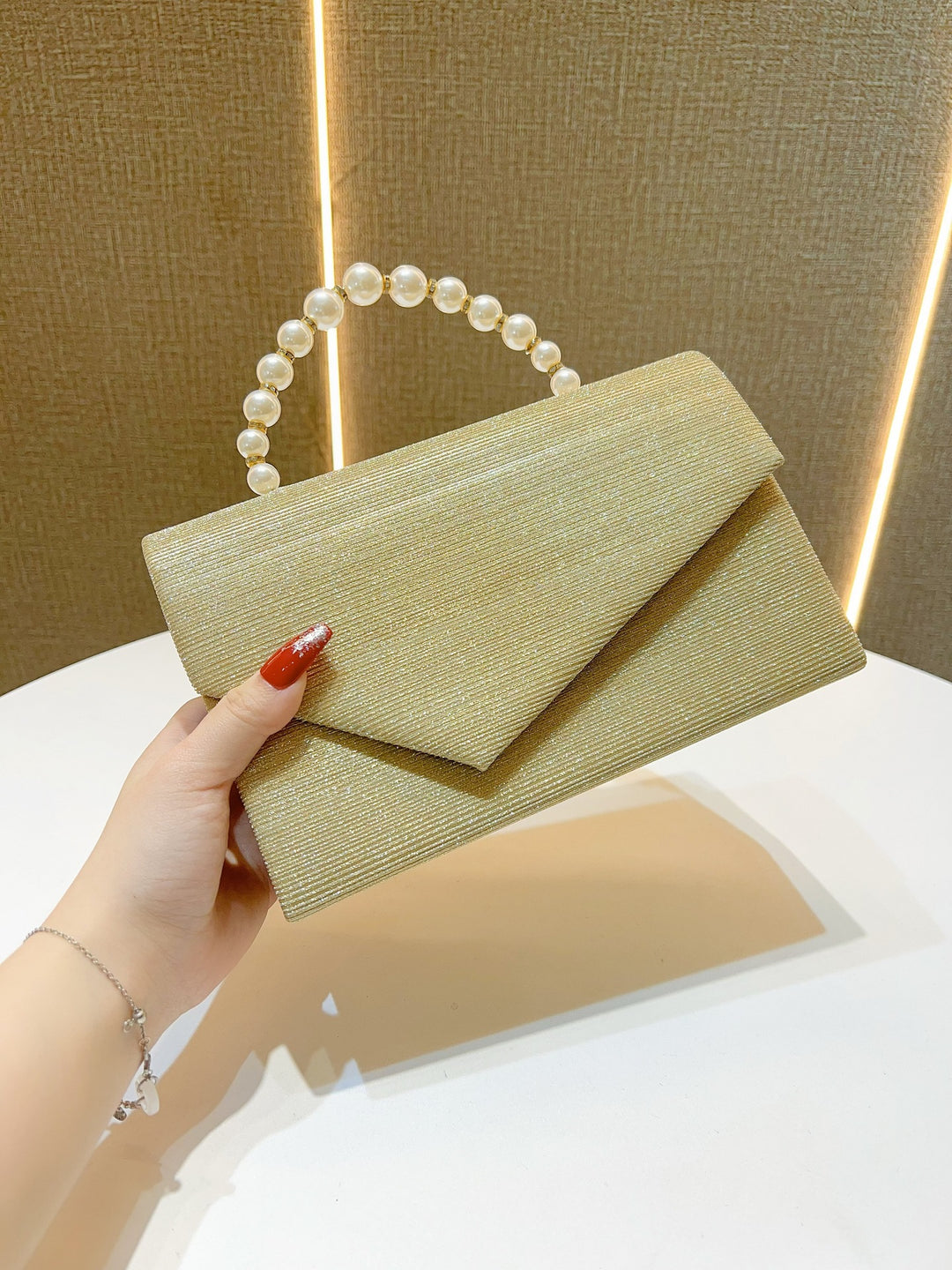 Elegant Pearl-Handled Evening Clutch