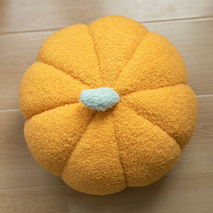 Plush Sherpa Pumpkin-Shaped Decorative Throw Pillow with Polka Dot Accents
