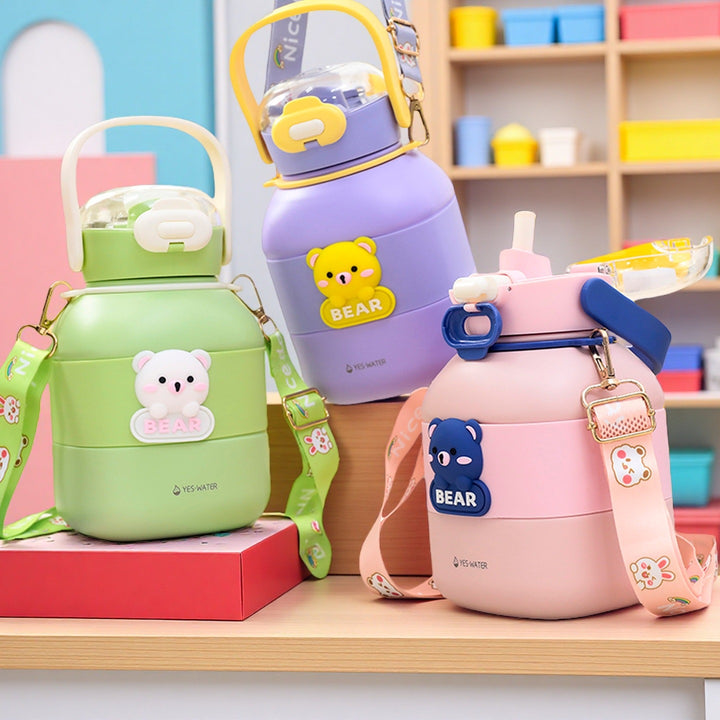 Women's insulated drinking bottle with practical carrying strap and cute bear motif Kalsten