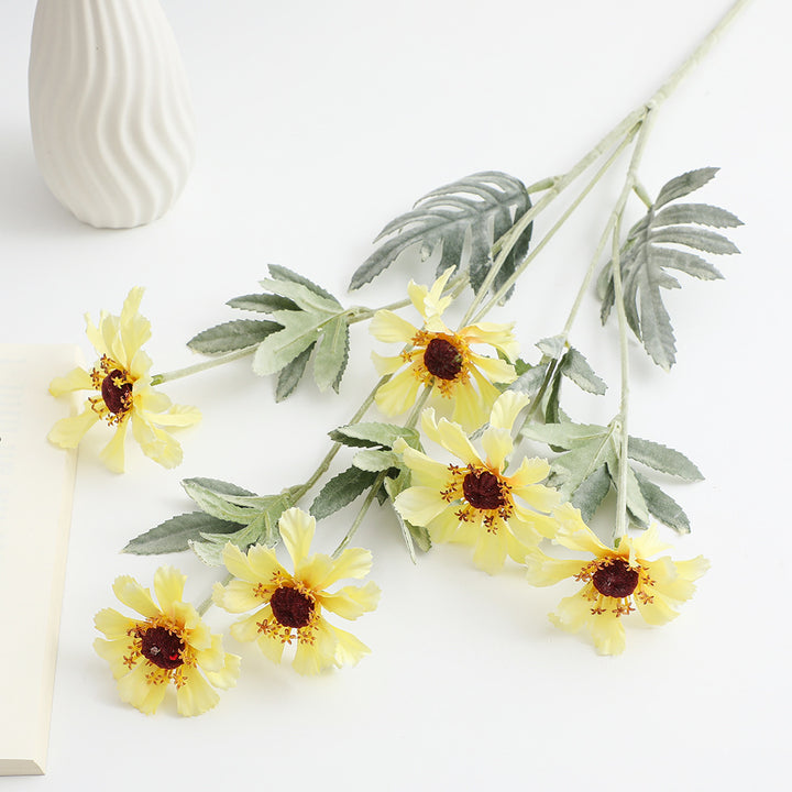 Artificial poppy flower branch with lifelike blooms and detailed leaves