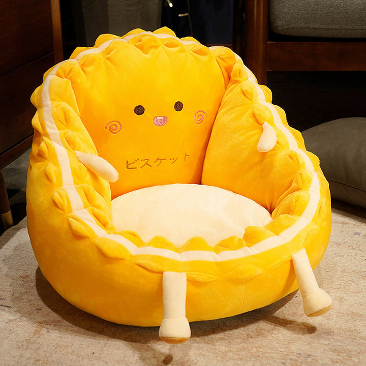 Soft Plush Pet Bed with Raised Edge and Cute Biscuit Design