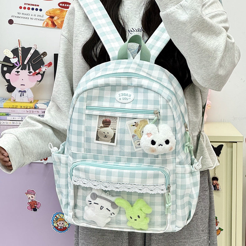 Transparent Front Pocket Checkered Backpack Kalsten