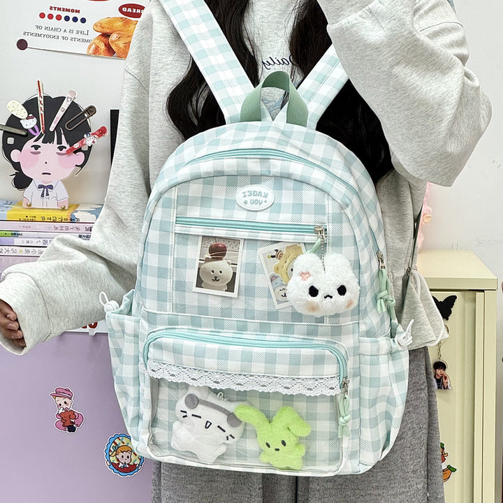 Transparent Front Pocket Checkered Backpack Kalsten