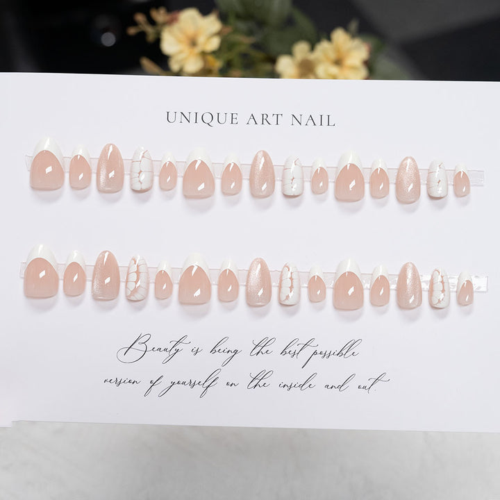 Artistic Press-On Nail Set with Elegant French Tips and Glitter Accents