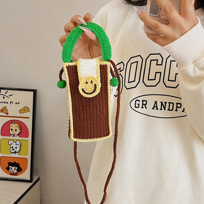 Cute Crochet Beverage-Themed Crossbody Bag