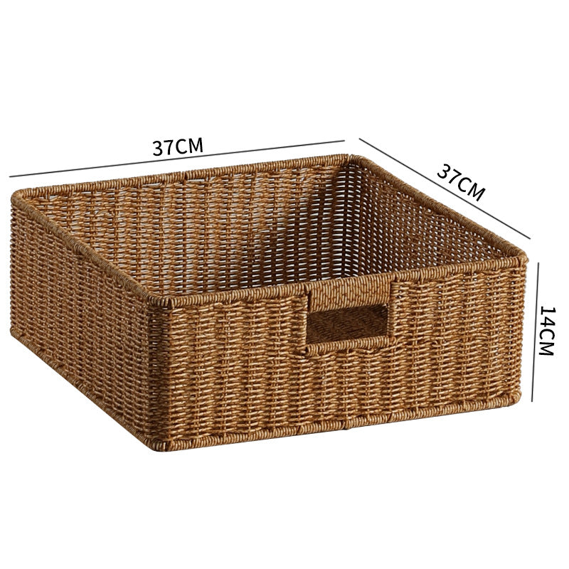 Large Handwoven Rectangular Storage Basket with Cutout Handles Kalsten