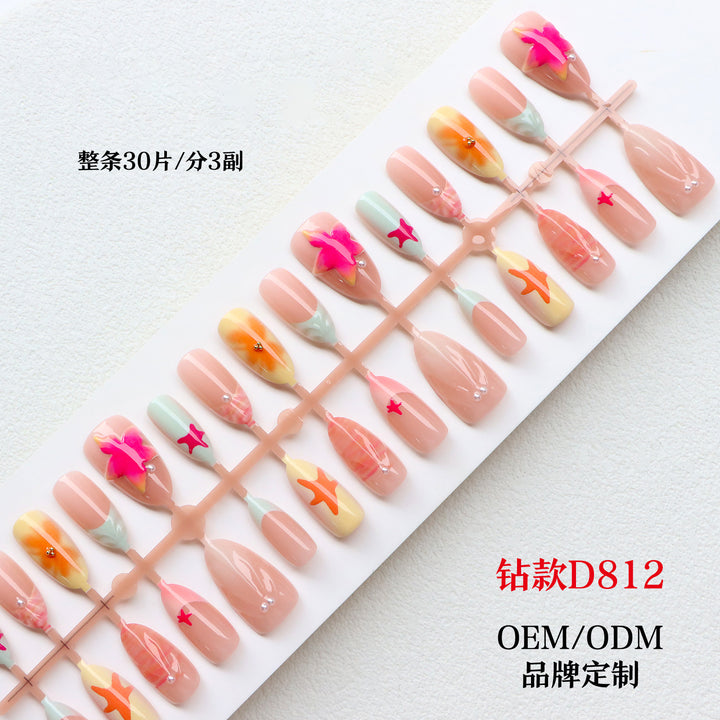 Artistic Press-On Nail Set with Tropical Theme Kalsten