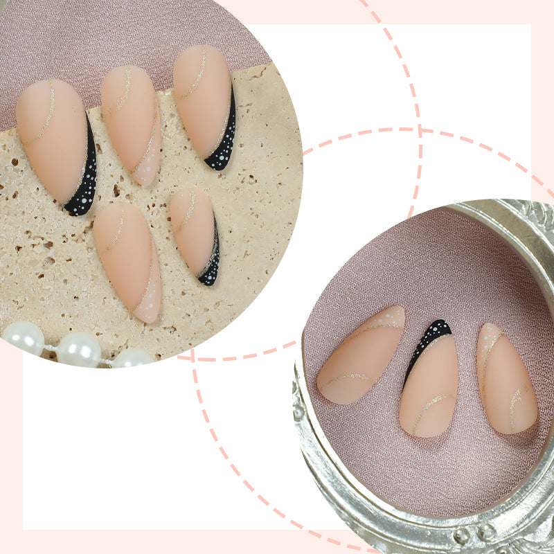 Stylish Stiletto Press-On Nail Art Set with Gold Accents Kalsten