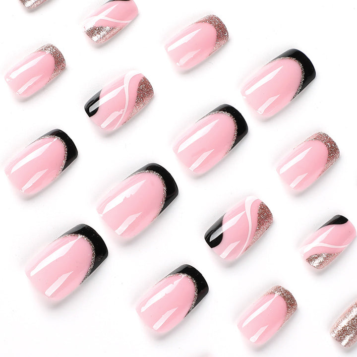 Trendy Nail Art with Glitter and Wave Accents Kalsten