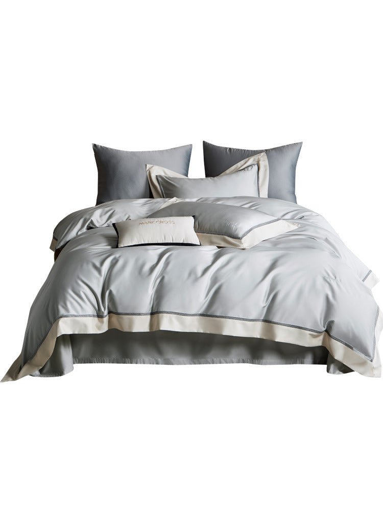 Elegant Satin Duvet Cover Set with contrasting hem trim and fine piping