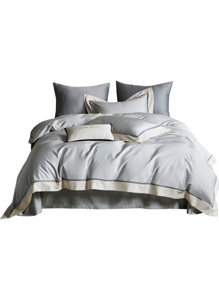 Elegant Satin Duvet Cover Set with contrasting hem trim and fine piping