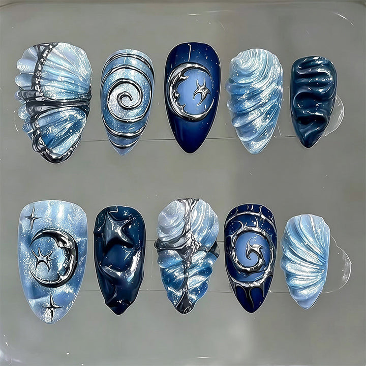 Artificial nail set with galactic design and holographic effects Kalsten