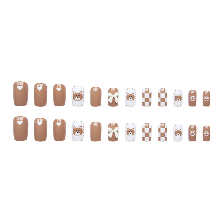 Playful Bear-Themed Press-On Nail Set