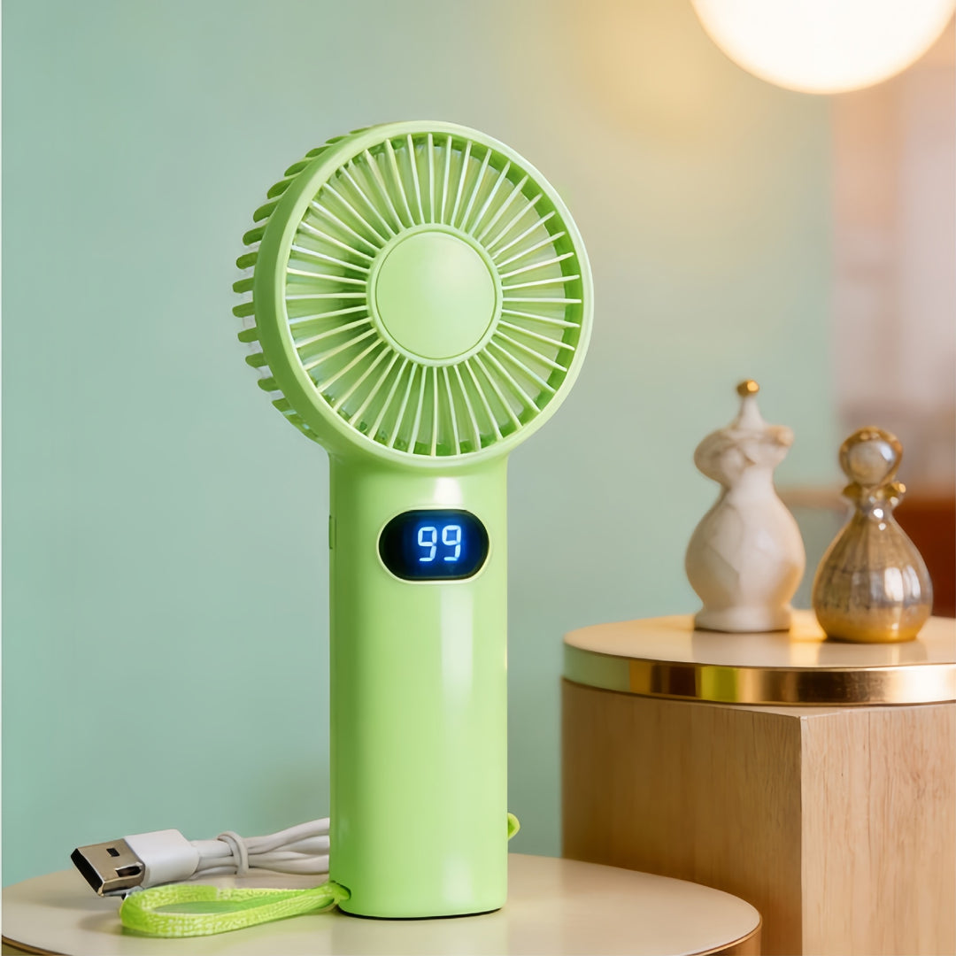 Ladies Portable Hand Fan with Digital Display and Rechargeable Battery Kalsten