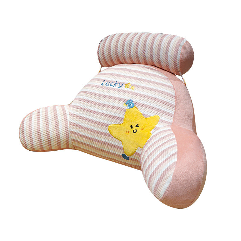 Padded reading pillow with neck roll and armrests made of plush