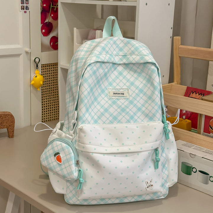 Stylish Plaid Backpack with Fun Decorative Accents Kalsten