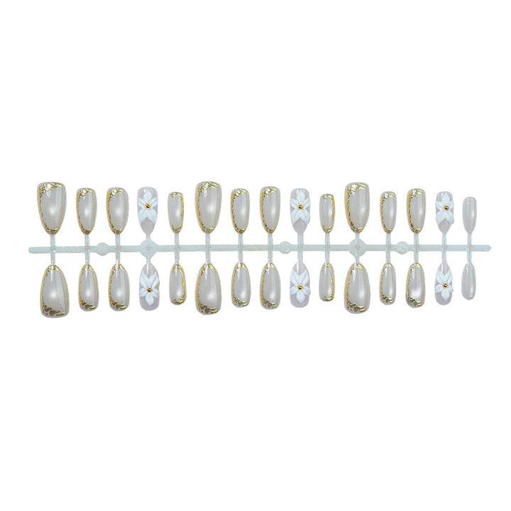 Elegant Press-On Nail Art Set with Floral and Gold Accents Kalsten