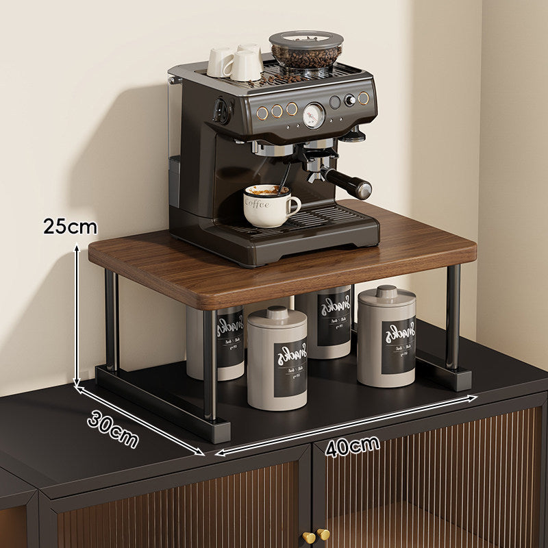 Two-Tier Countertop Coffee Station Shelf Riser with Walnut Top and Metal Frame