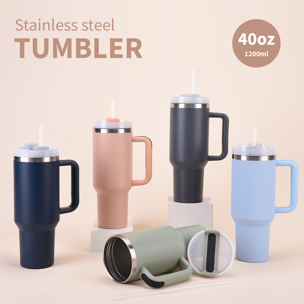 Stainless Steel Insulated Travel Tumbler With Ergonomic Handle And Bpa-Free Straw Lid