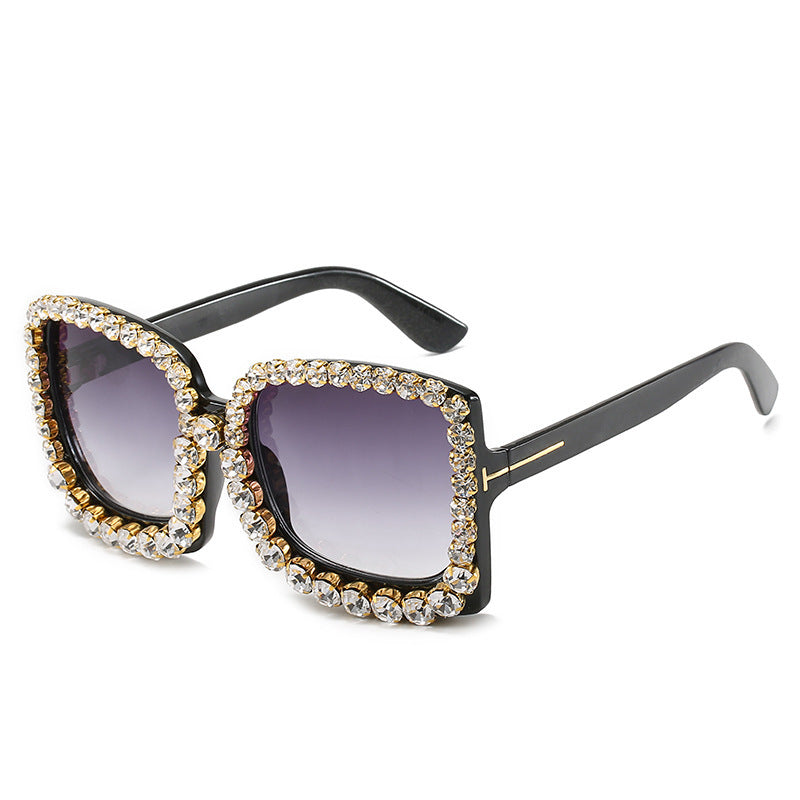 Glamorous Rhinestone-Embellished Oversized Sunglasses Kalsten