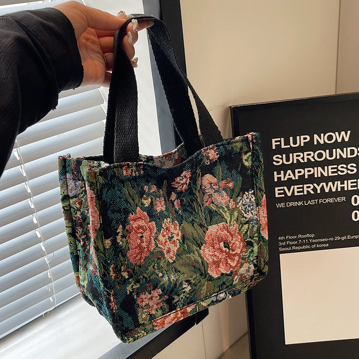 Floral Embroidered Tapestry Tote Bag