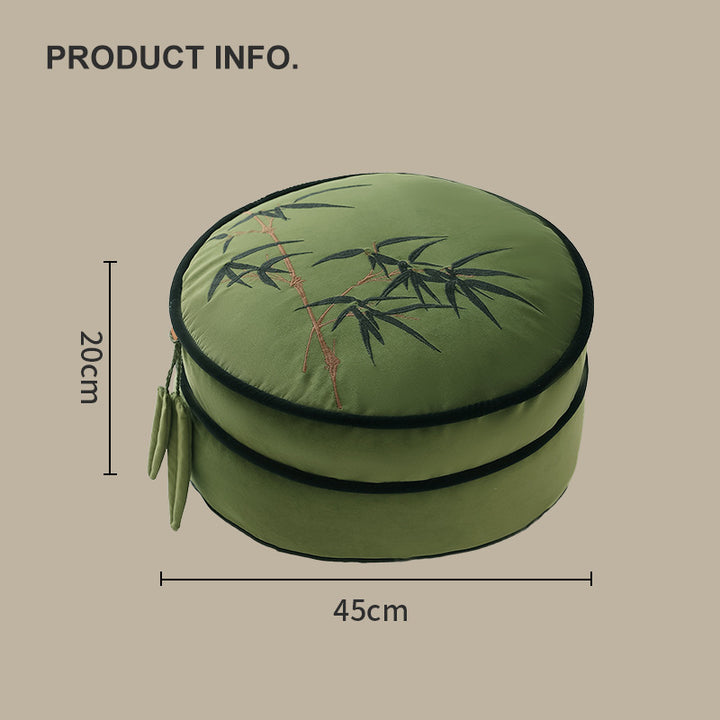 Seat pouf made of embroidered velvet with faux fur trim