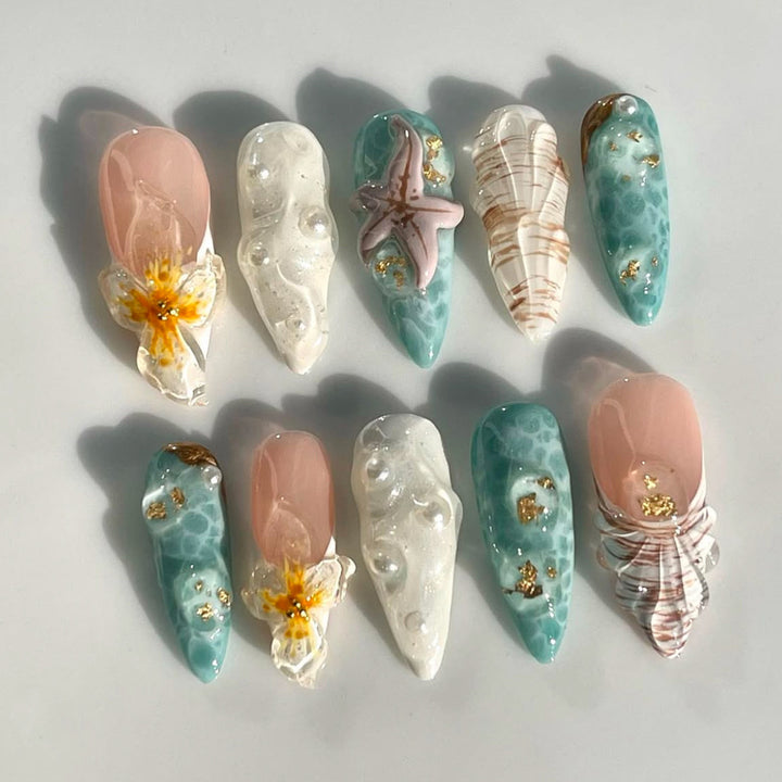 Thematic Ocean-Inspired Press-On Nail Extensions Kalsten