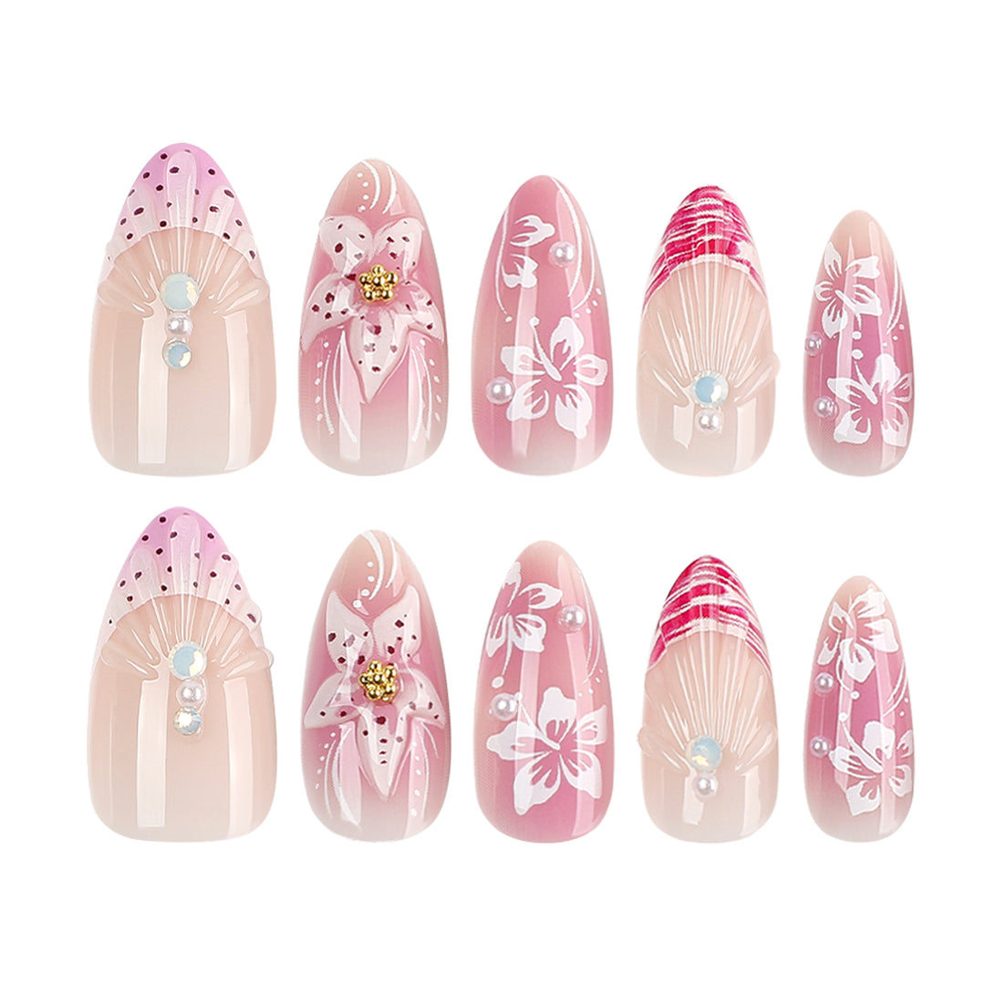 Artful Nail Extensions with Floral and Glittering Accents Kalsten