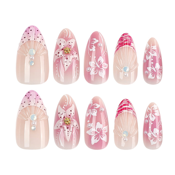 Artful Nail Extensions with Floral and Glittering Accents Kalsten