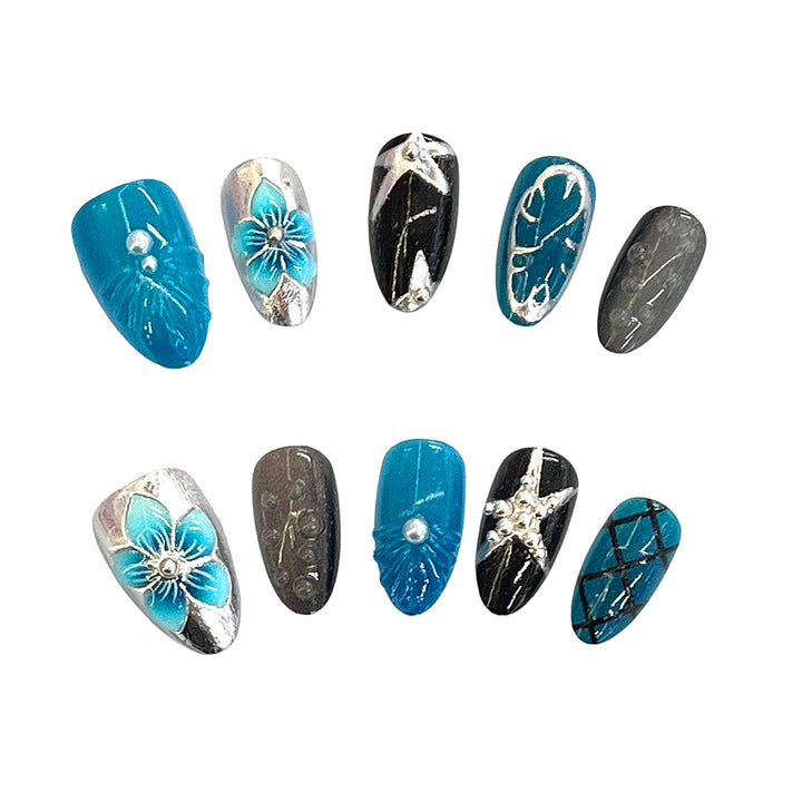 Artistic Press-On Nail Set with Floral Motifs Kalsten