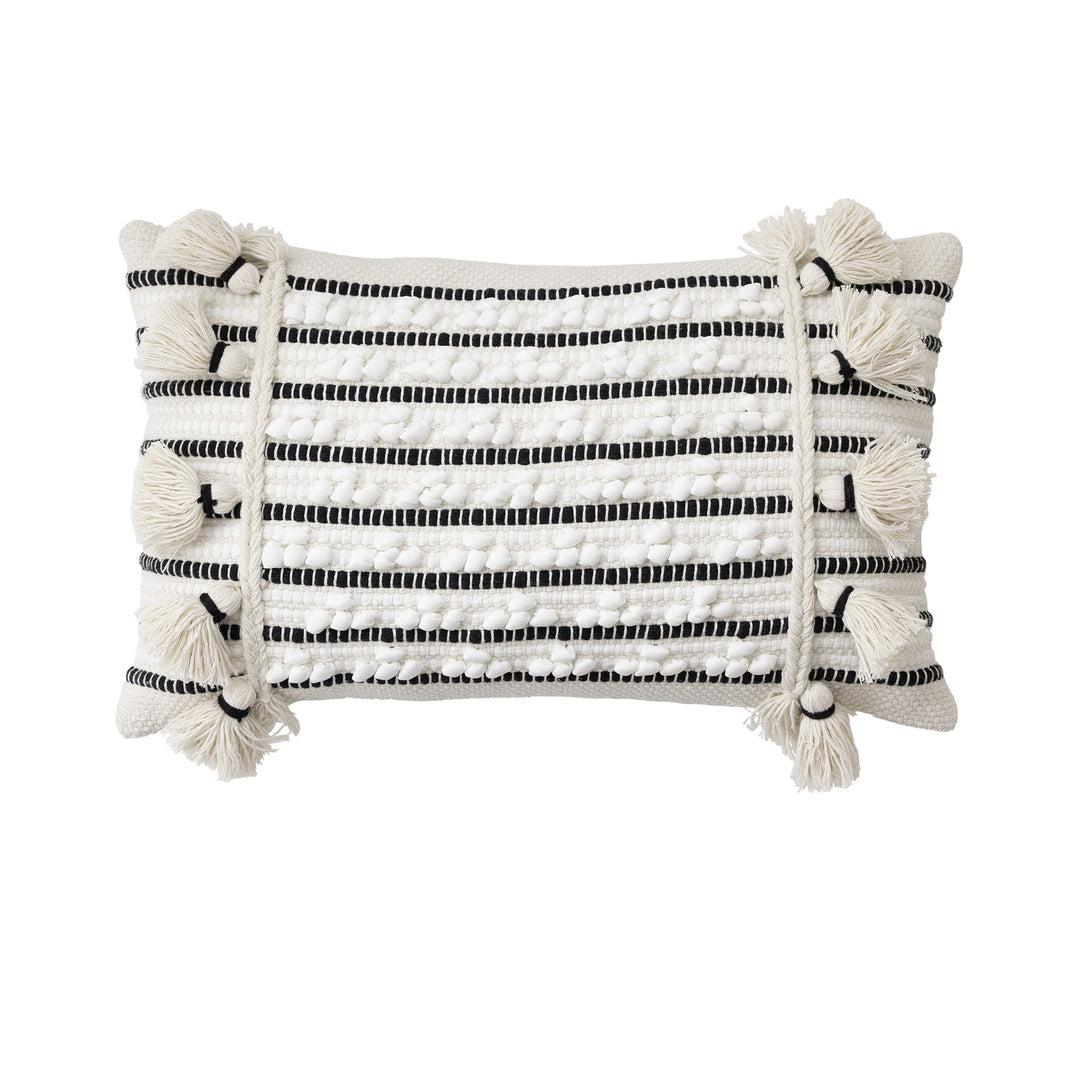 Woven Boho decorative cushion with tassels, tufted relief and handcrafted details