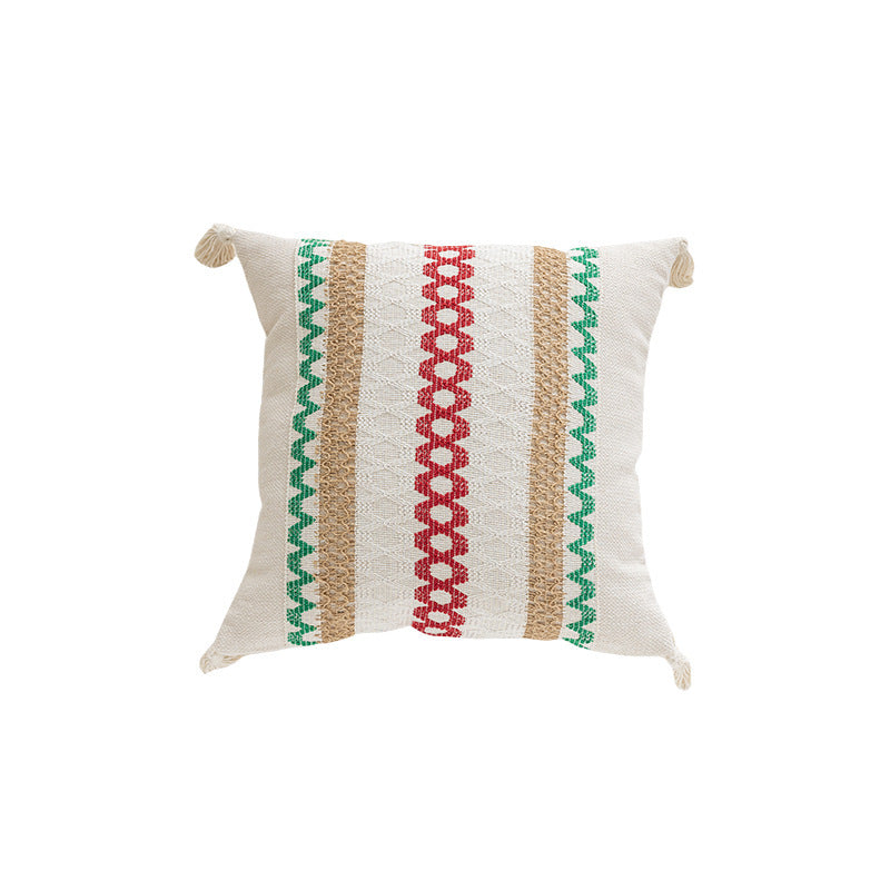Handwoven Striped Tassel Lumbar Throw Pillow Cover with Hidden Zipper