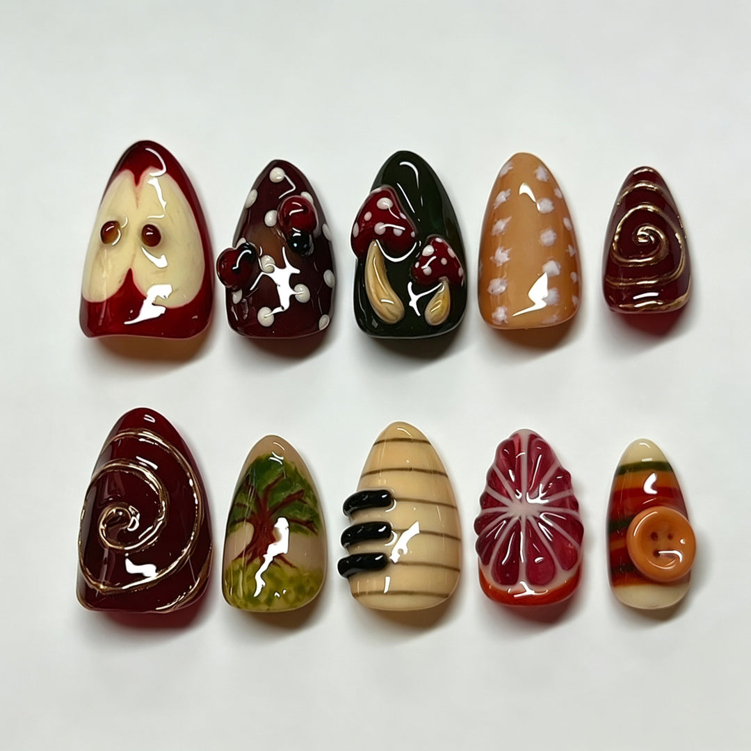 Artistic Hand-Painted Press-On Nail Design