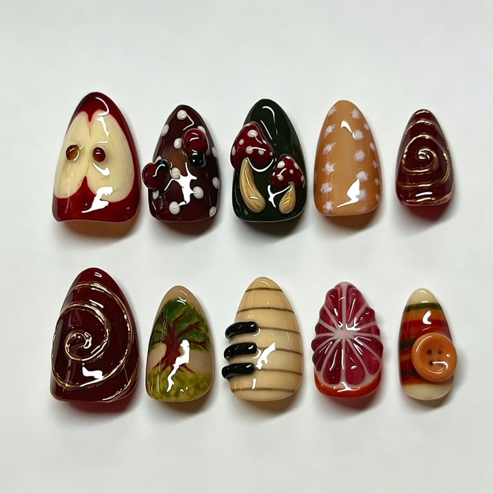Artistic Hand-Painted Press-On Nail Design