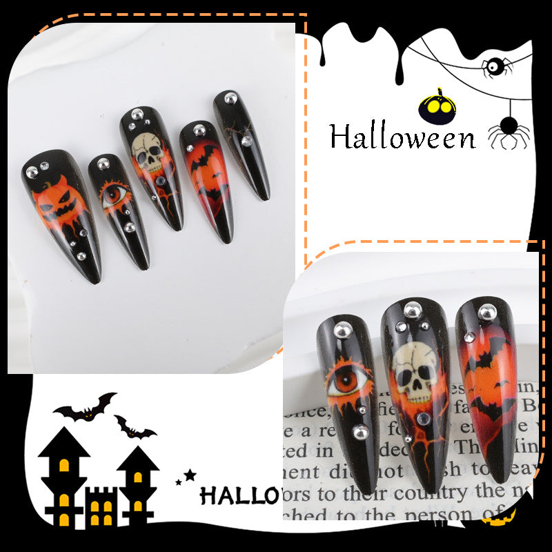Halloween Artificial Nail Set with Creative Ghost and Pumpkin Designs Kalsten