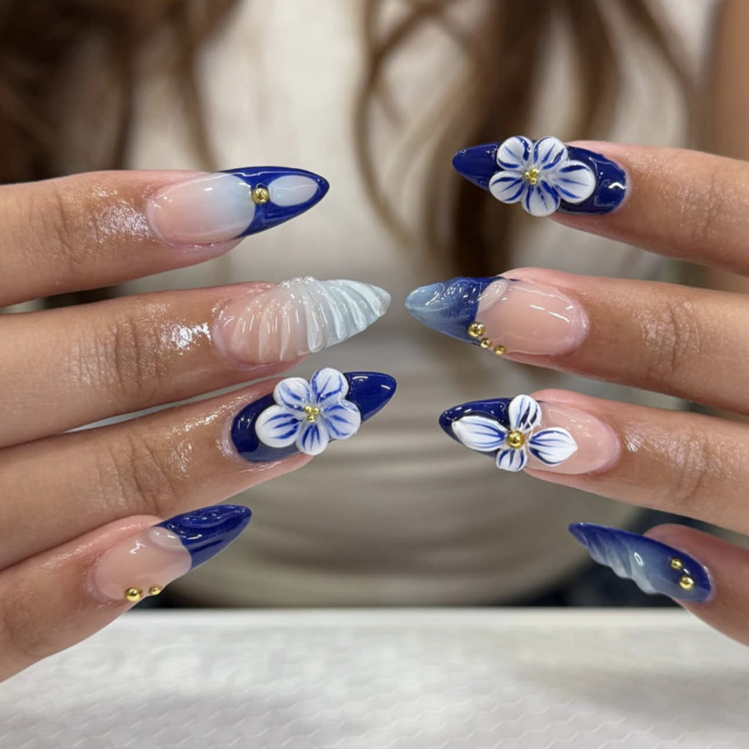 Artful Nail Extensions with Floral Accents Kalsten