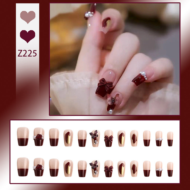 Decorative Press-On Nail Set with Bow Accents