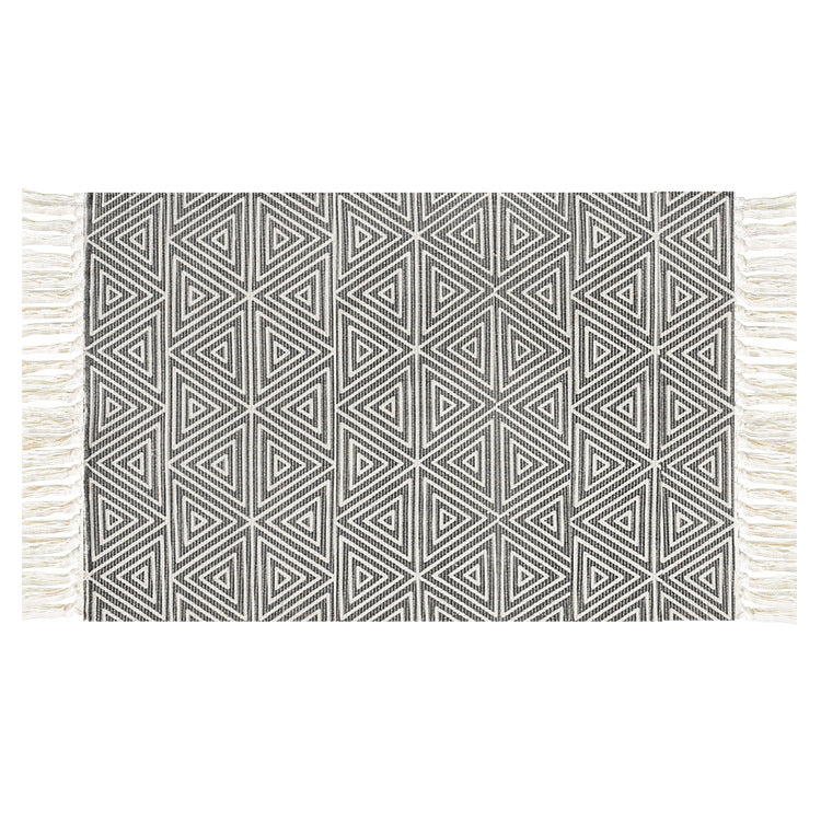 Flat-woven cotton runner with Mediterranean tile jacquard and decorative fringes Kalsten