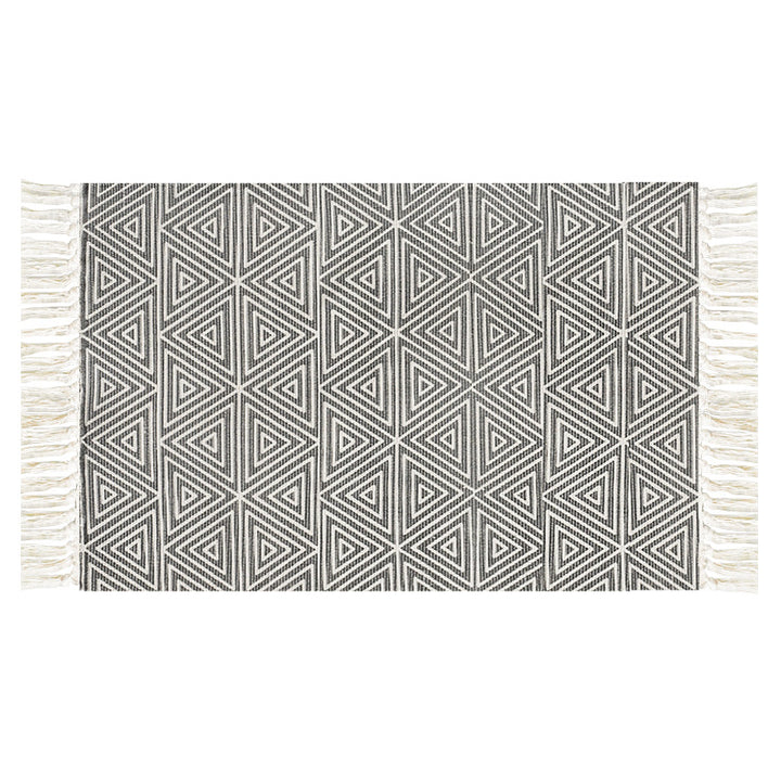 Flat-woven cotton runner with Mediterranean tile jacquard and decorative fringes Kalsten