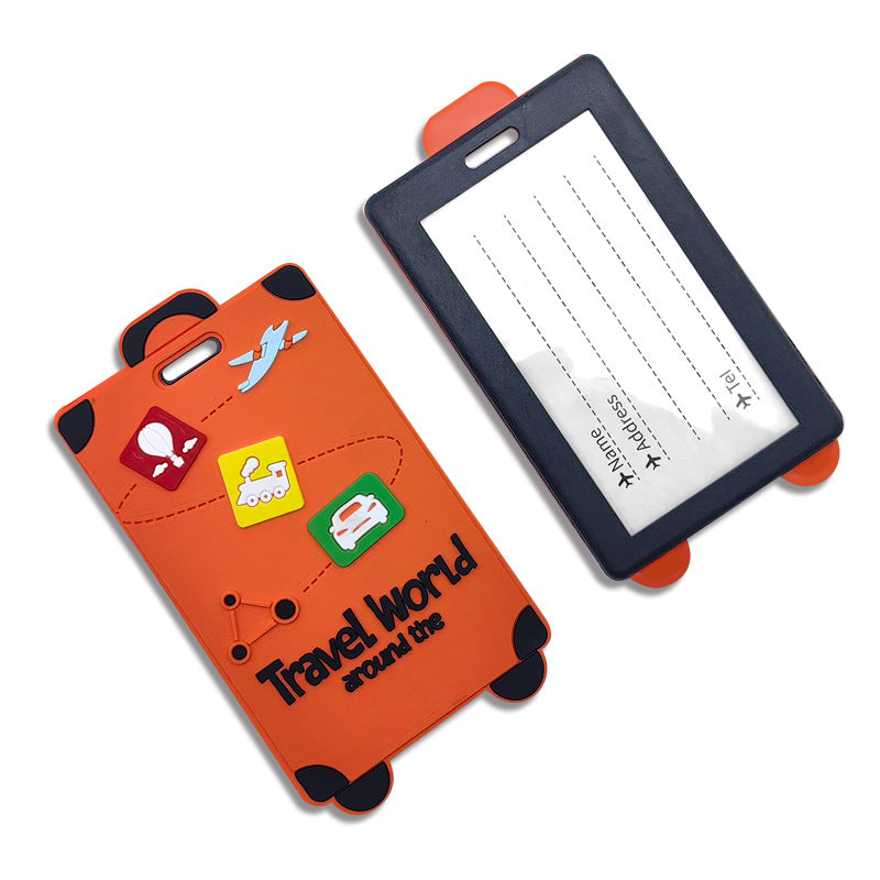 playful silicone luggage tag with clear ID window and embossed travel icons Kalsten