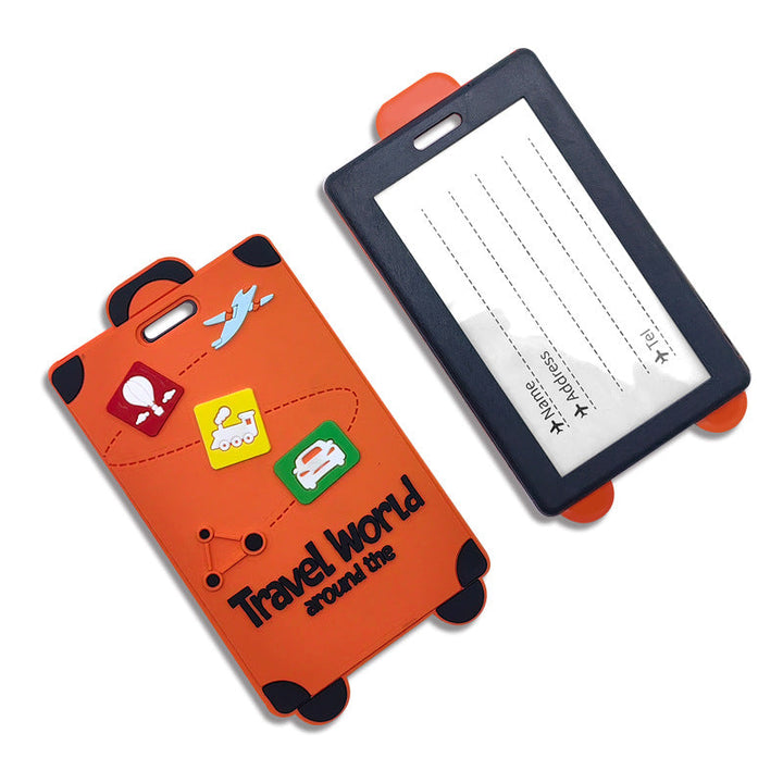playful silicone luggage tag with clear ID window and embossed travel icons Kalsten