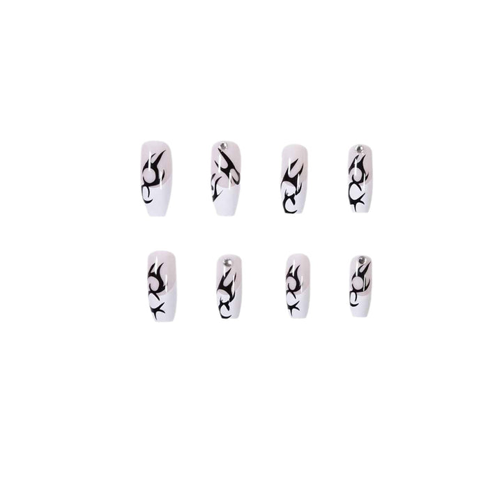 Elegant Artificial Nails with Decorative Black and Glitter Accents Kalsten