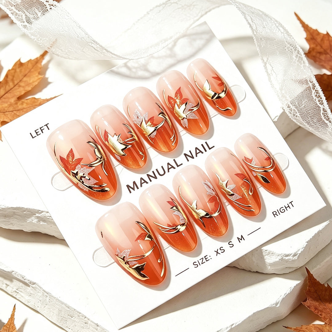 Manual Nail Art Set with Autumn Leaf Design