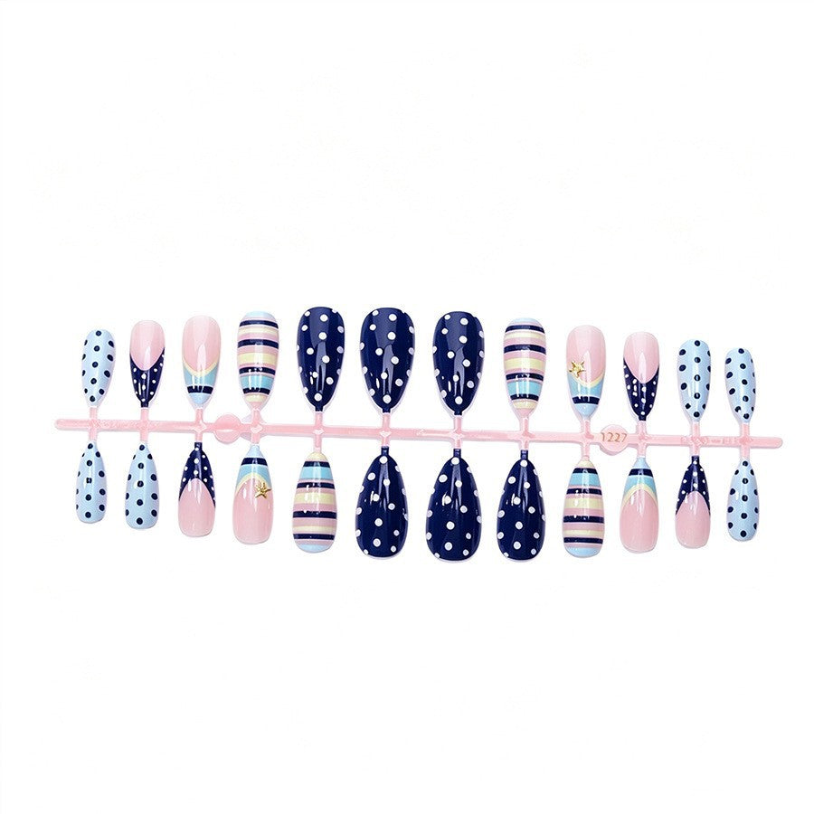 Artificial nail set with elegant stripe and dot design Kalsten