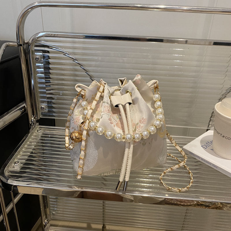 Elegant Floral Print Drawstring Bucket Bag Kalsten